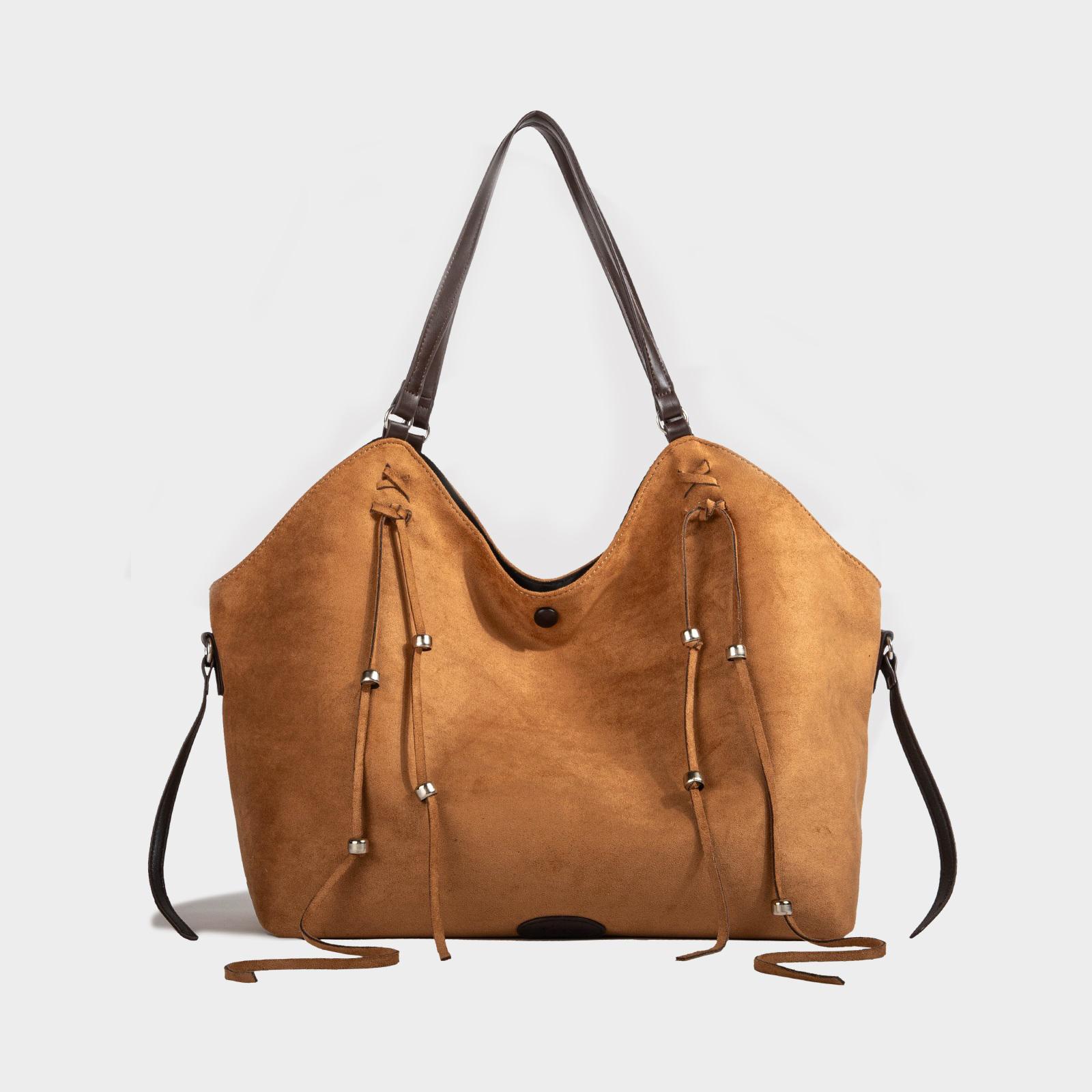 

Vintage Faux Suede Women Shoulder Bags Large Capacity Tassel design ladies handbag winter new Commuting Female big totes bolsa коричневий