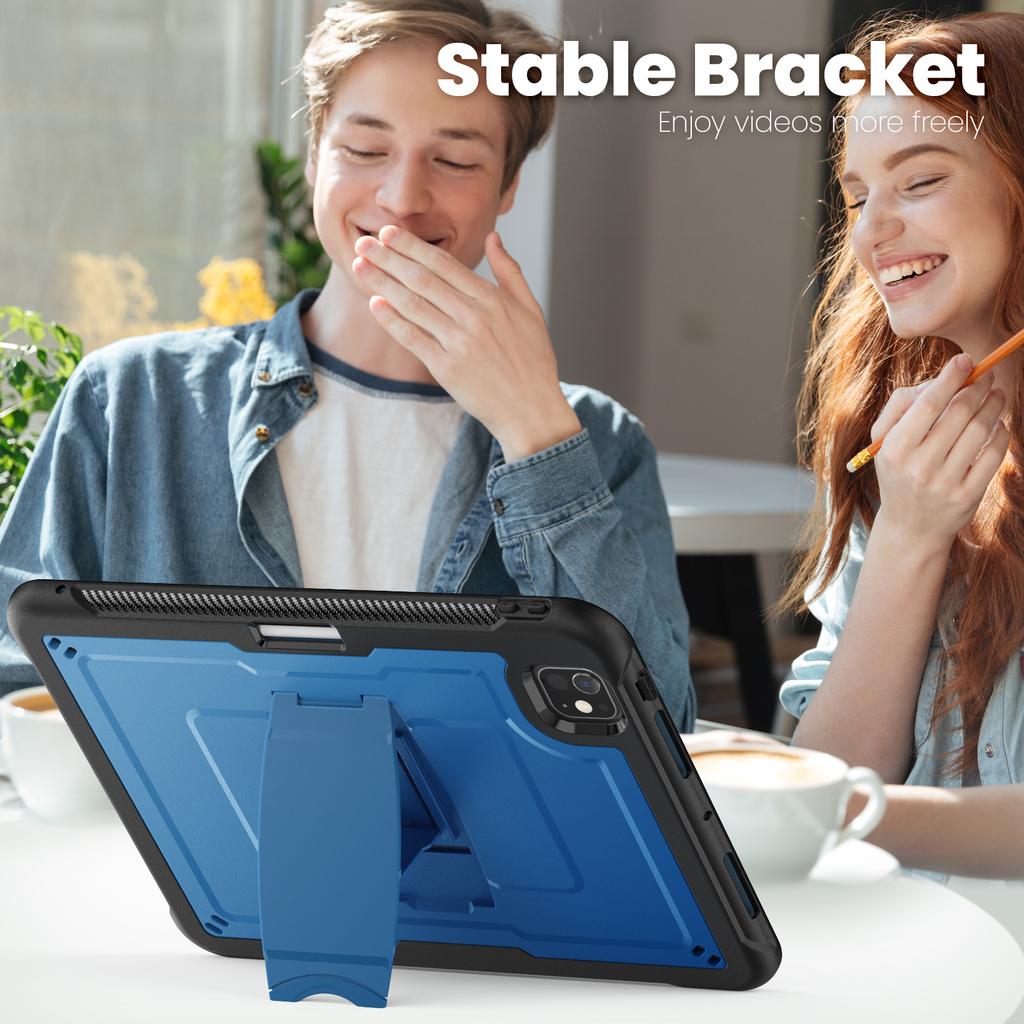 For iPad Pro 11 (2025)/11 (2024) Case Hidden Zinc Alloy Kickstand PC + TPE Tablet Cover with Shoulder Strap