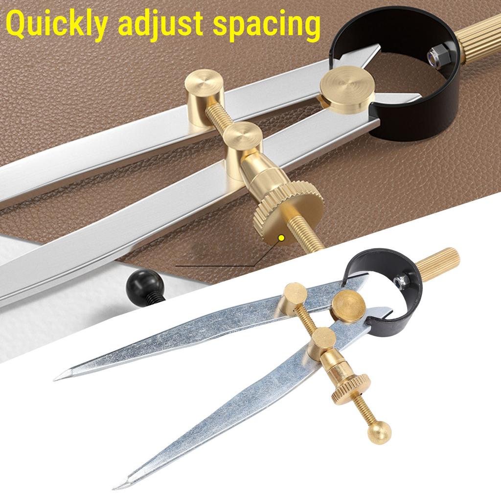 Spring Wing Divider Caliper Adjustable Lockable 4in 150mm Steel Leather Compass Creaser Drafting Compass Tool for Woodworking