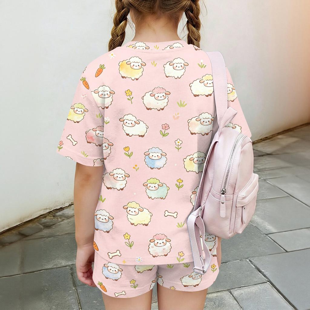 Kids Casual Short Sleeve Top and Shorts Set Animal Print Lightweight Comfortable Summer Outfit for Boys and Girls