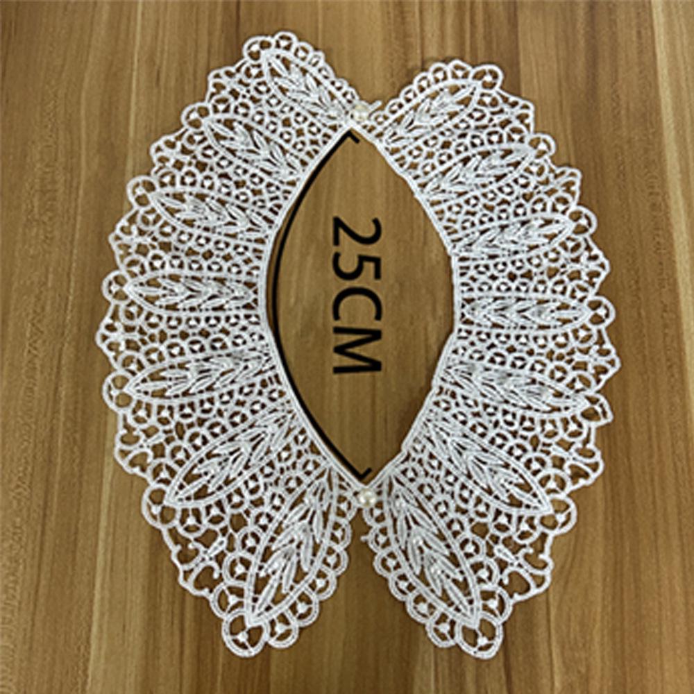 Hollow Polyester Shawl Faux Collar with Pearl Lace and Button