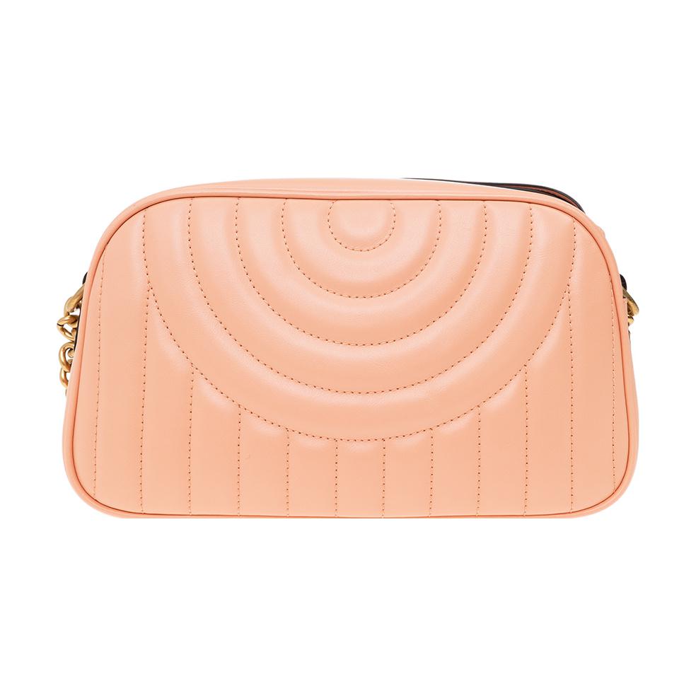 Gucci Marmont Series Double G Logo Zipper Closure Quilted Leather Camera Bag Women Shoulder Bag Pink 447632-AABZE-6707