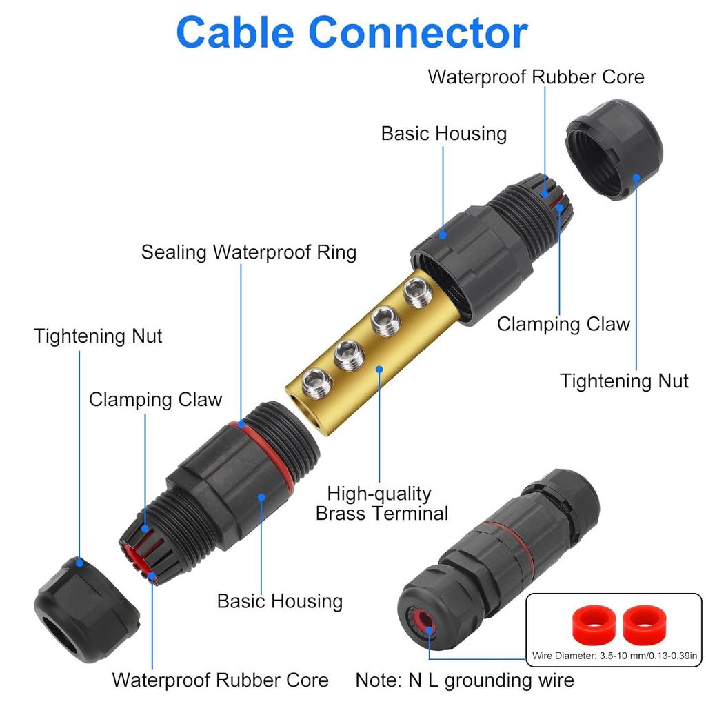5PCS IP68 Waterproof Junction Box, Electrical Cable Wire Connectors, with 6-10 AWG 80A Screw Wire Connector Nut