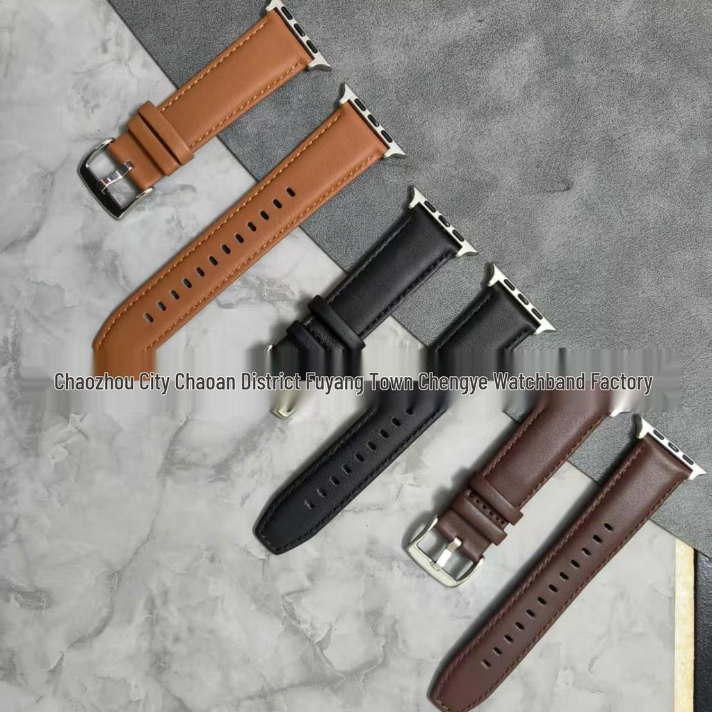 Apple Watch Genuine Cowhide Leather Strap - Compatible with Series 3-8/SE