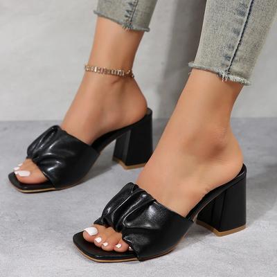 Elegantní dámské letní boty ve streetovém stylu Pohodlné pantofle z PU kůže s klipovým designem špičky Módní sandály na nízkém čtvercovém podpatku
