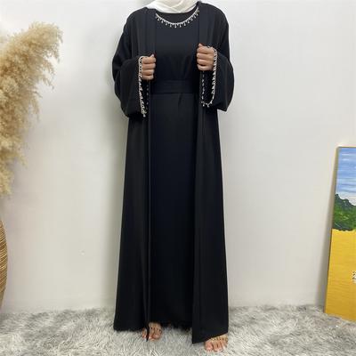 Vestido sem mangas Dubai Oriente Médio com casaco cardigan muçulmano Conjunto de 2