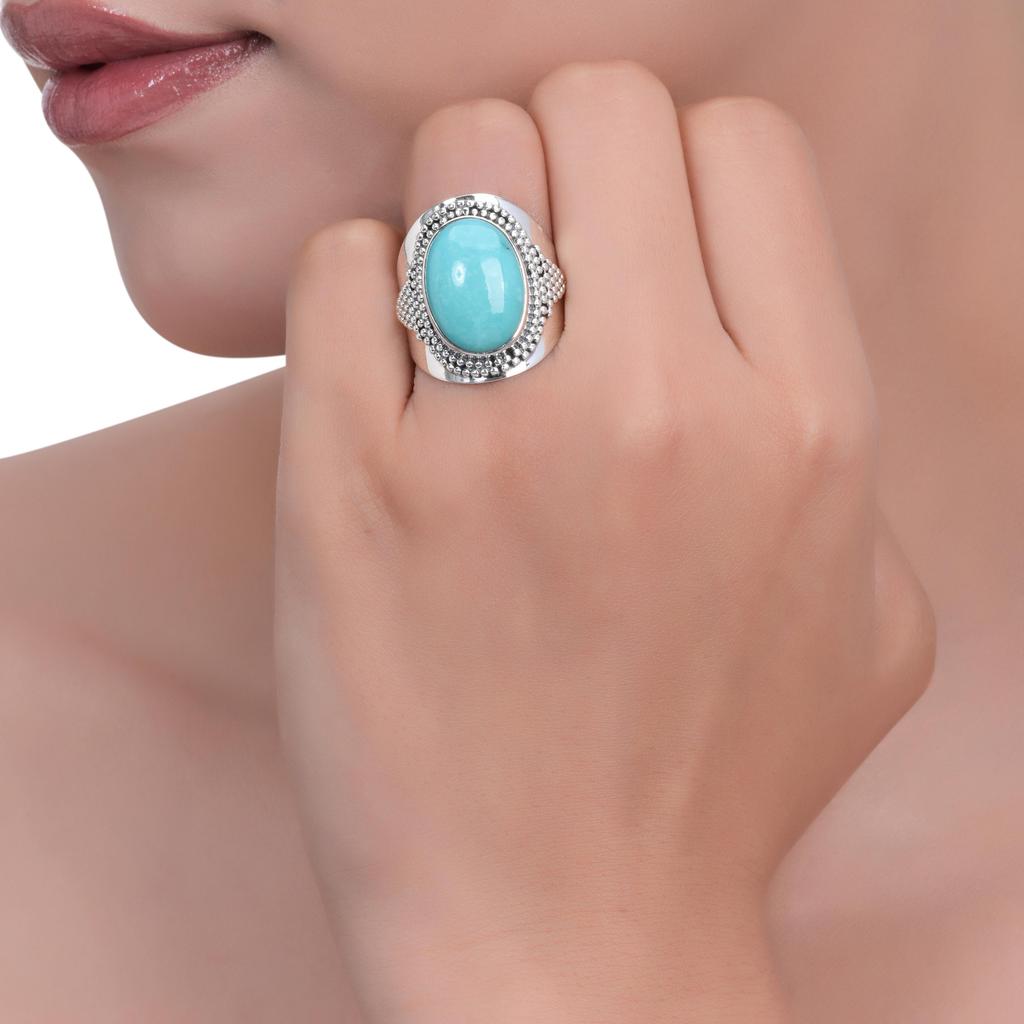 Turquoise Gemstone Ring – Tribal Boho 925 Sterling Silver Statement Ring for Women & Men – Handmade December Birthstone Jewelry