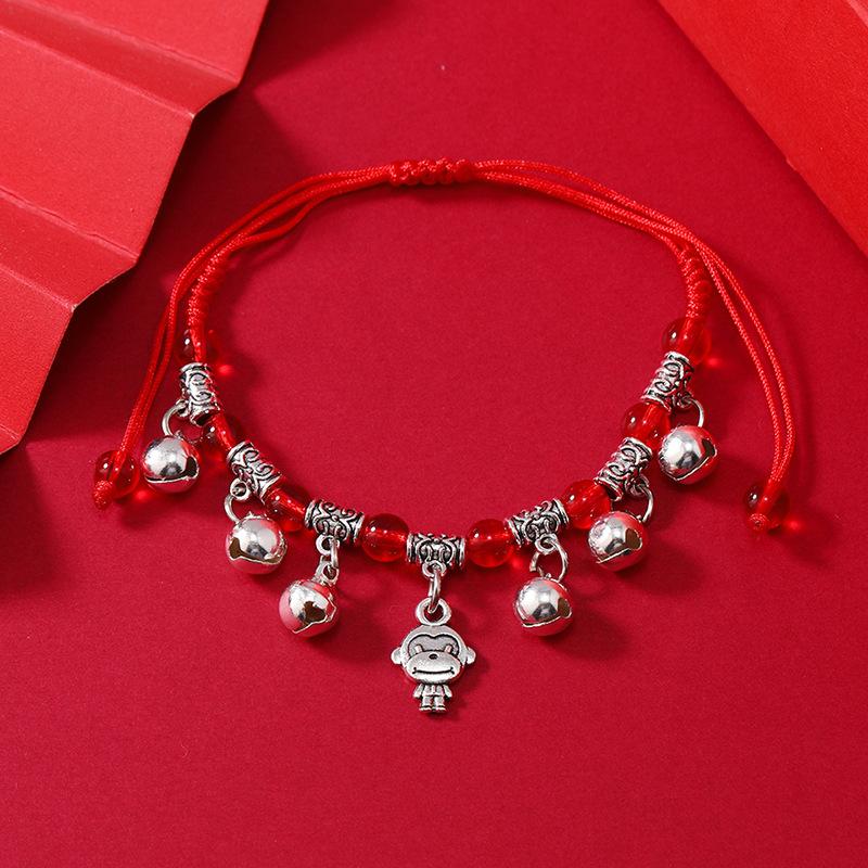 Zodiac red rope woven bell bracelet natal life men's and women's versatile hand rope anklet accessories
