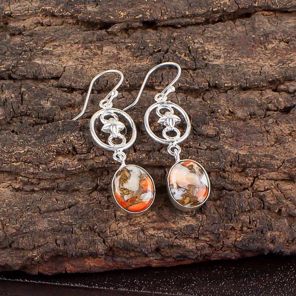 

Оранжевая медная бирюза драгоценный камень 925 стерлинговое серебро ювелирные изделия ручной работы серьги EE-17-39