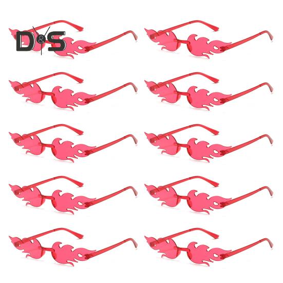 

10 пар декоративных очков в форме пламени с носоупорами, линзы без искажений, мужские и женские очки для фотосъемки на сцене, очки для выступлений розы красного
