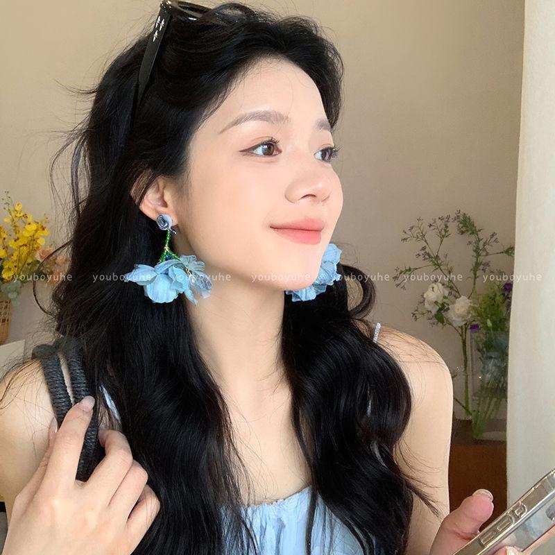 Flower Glass Beads, Water Droplets, Fringed Earrings, Mori Vacation Style Fashion Earrings, Sweet and Fresh Temperament Earrings