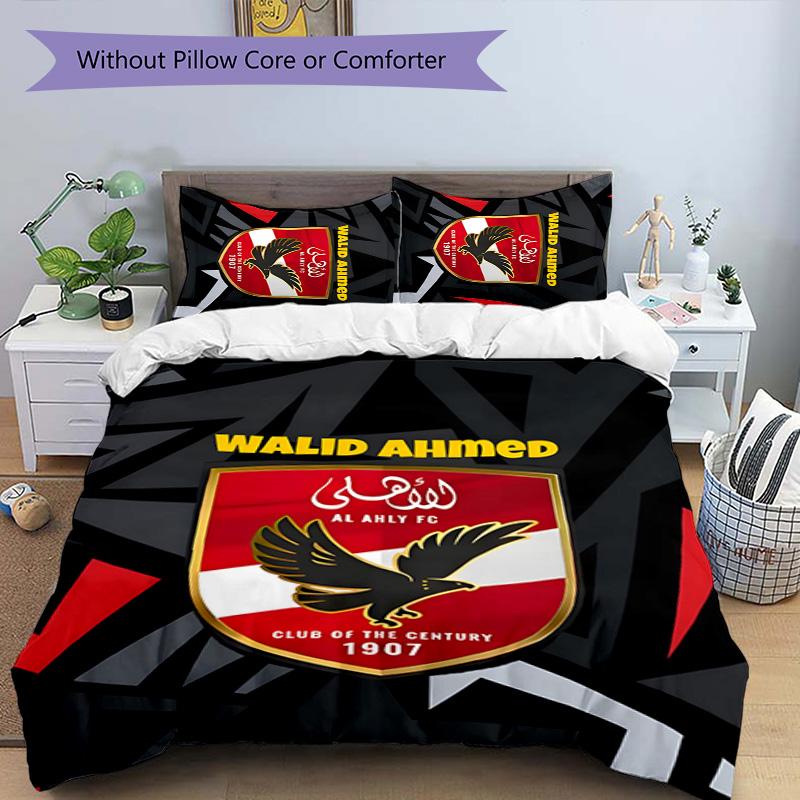 3pcs Al Ahly FC Design Cover Set - HD Printed Bedding with 1 Cover and 2 Pillowcases - Perfect for Home and Dorm Decor
