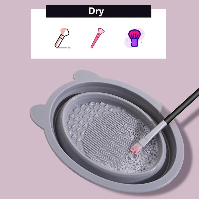 Make-up-Pinsel-Reinigungswerkzeug Faltbare Silikonschüssel Beauty Egg Cleaner Schwamm Puff Waschen Tragbare Peelingmatte Katzenohrkosmetik