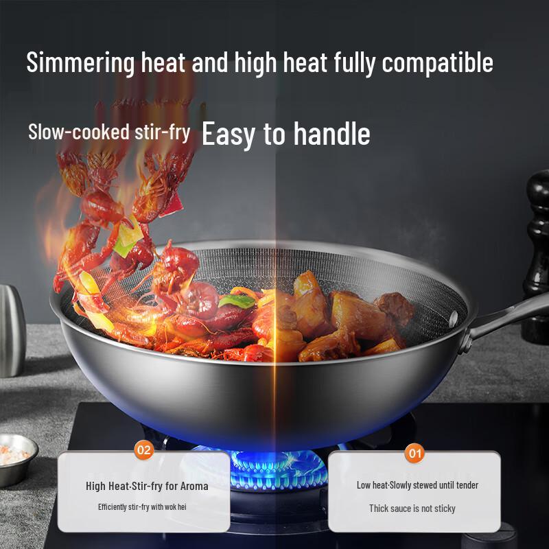 Chu Da Huang 32cm 304 Stainless Steel Honeycomb Non-stick Wok