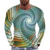 Geometric Pattern 3D Printed Men's T-shirts Street Casual Long Sleeved T-shirt Round Neck Pullover Top
