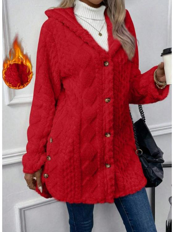 2024 Autumn/Winter Hooded Solid Color Long Sleeve Cardigan Jacket