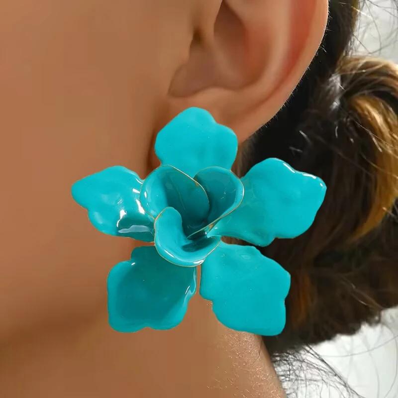 Exaggerate Oil Drop Flower Earrings for Women Luxury Design Stud Earrings Fashion Jewelry Accessories Party Wedding Gift