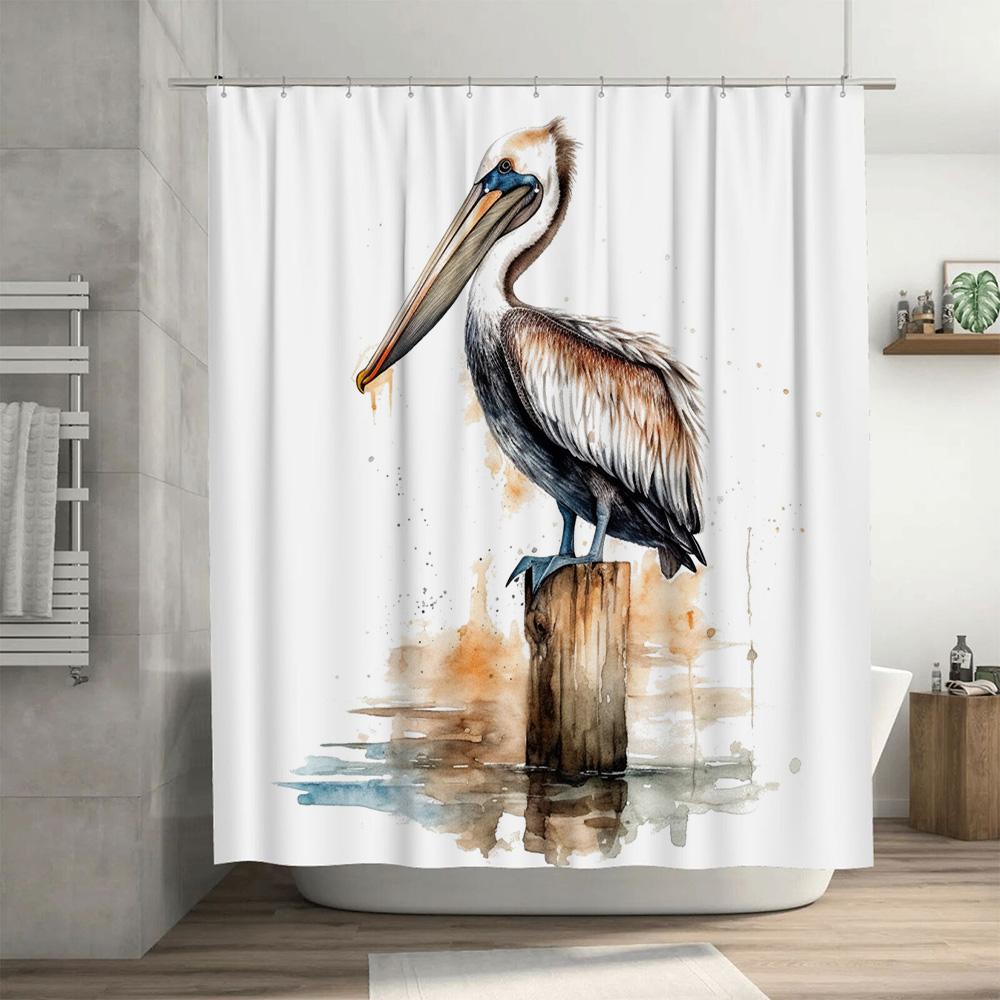 Beautiful Bathroom Shower Curtain With Bird Flower Design Waterproof Fabric For Home Decor In Bathrooms