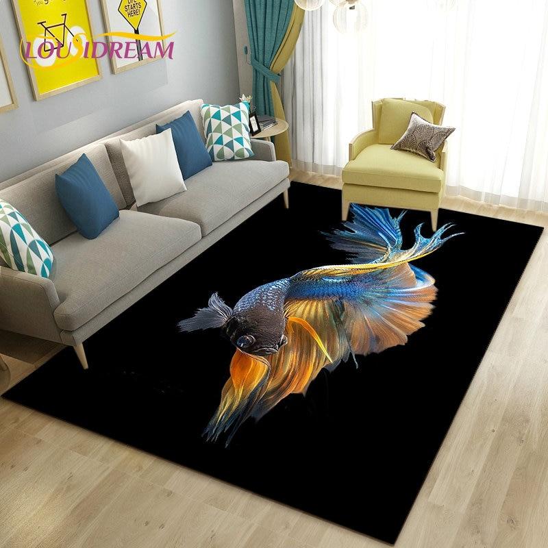 3D Fish Golden Arowana Betta Fish Area Rug,Carpet Rug for Living Room Bedroom Sofa Doormat Decor,Kid Play Non-slip Floor Mat