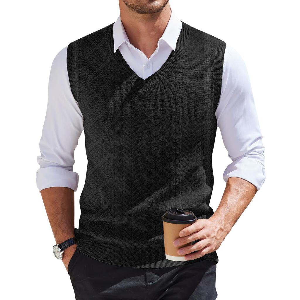 Men's Fashion Printed V-Neck Vest Sleeveless Knitted Pullover