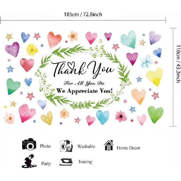 Colorful We Appreciate You Banner Thank You for All You Do Backdrop Heart Flowers Sign for Doctor Nurse Teacher Pastor Staff Employee Retirement