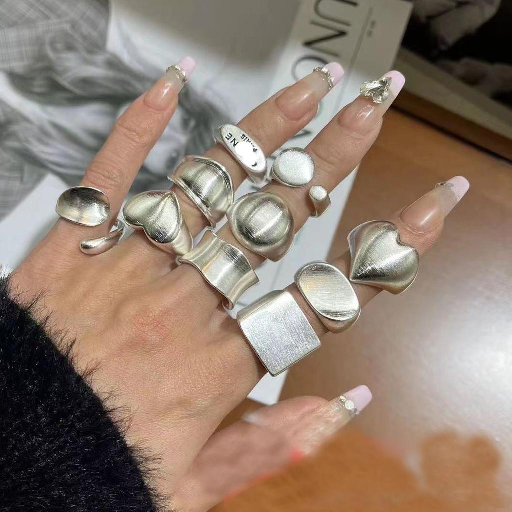 Anelli Cuore Geometrico Scintillanti in Argento Sterling 925 per Donna Semplice Moda Coreana Anello Aperto Regolabile Fatto a Mano Regali per Coppia