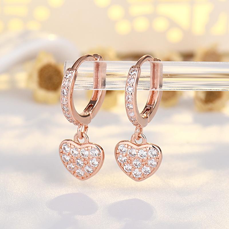 Gold Plated Heart Shaped Earrings for Women with Zirconia Embedded Copper Jewelry Clip On Fashion Accessories