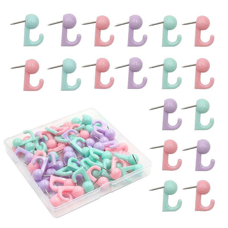 50pcs Plastic Metal Crochet Black White Cork Thumbtack Hooks Decorative Thumb Tacks Hook Back Push Pins Hook For Cork Board