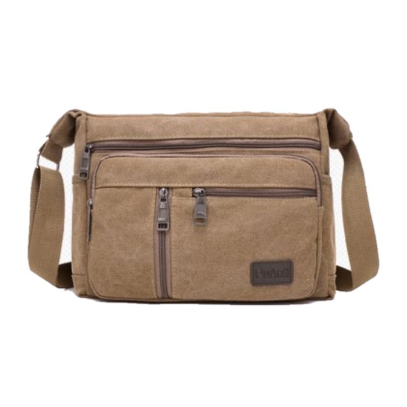 

Винтажная холщовая мужская сумка через плечо - Регулируемые ремни, Множество карманов на молнии, Наплечная сумка для улицы и походов