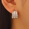 Plated Hoop Earrings for Women Triple Hoop Illusion Stud Earrings C-Shaped Multi-Layered Earrings for Wedding Prom Events