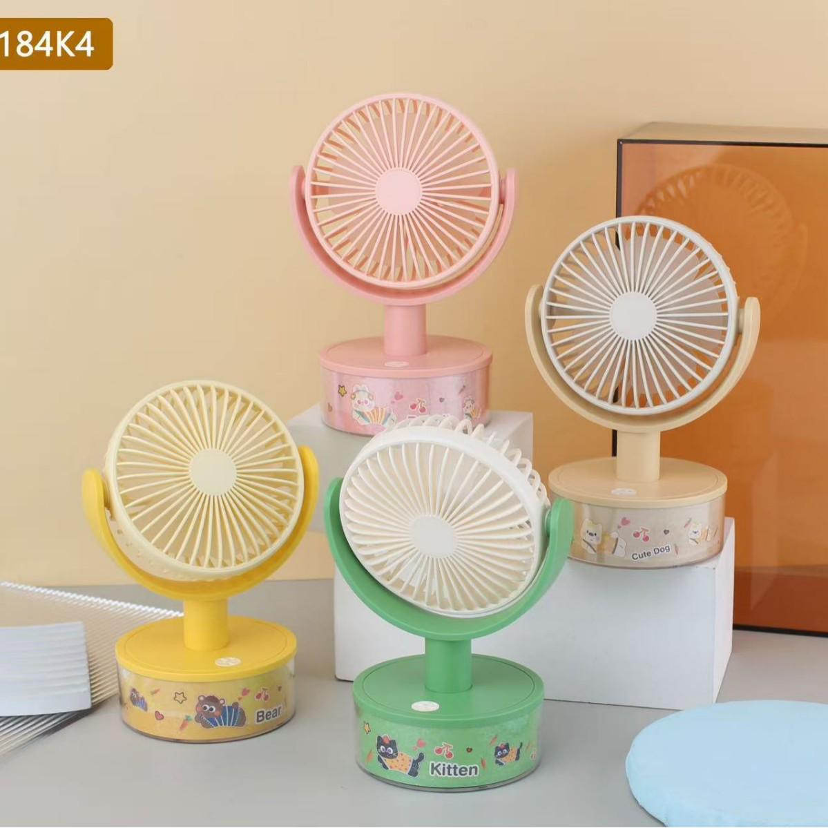 

USB Rechargeable Desktop Cartoon Fan with Light - Three Speeds & Oscillation for Strong Airflow 1