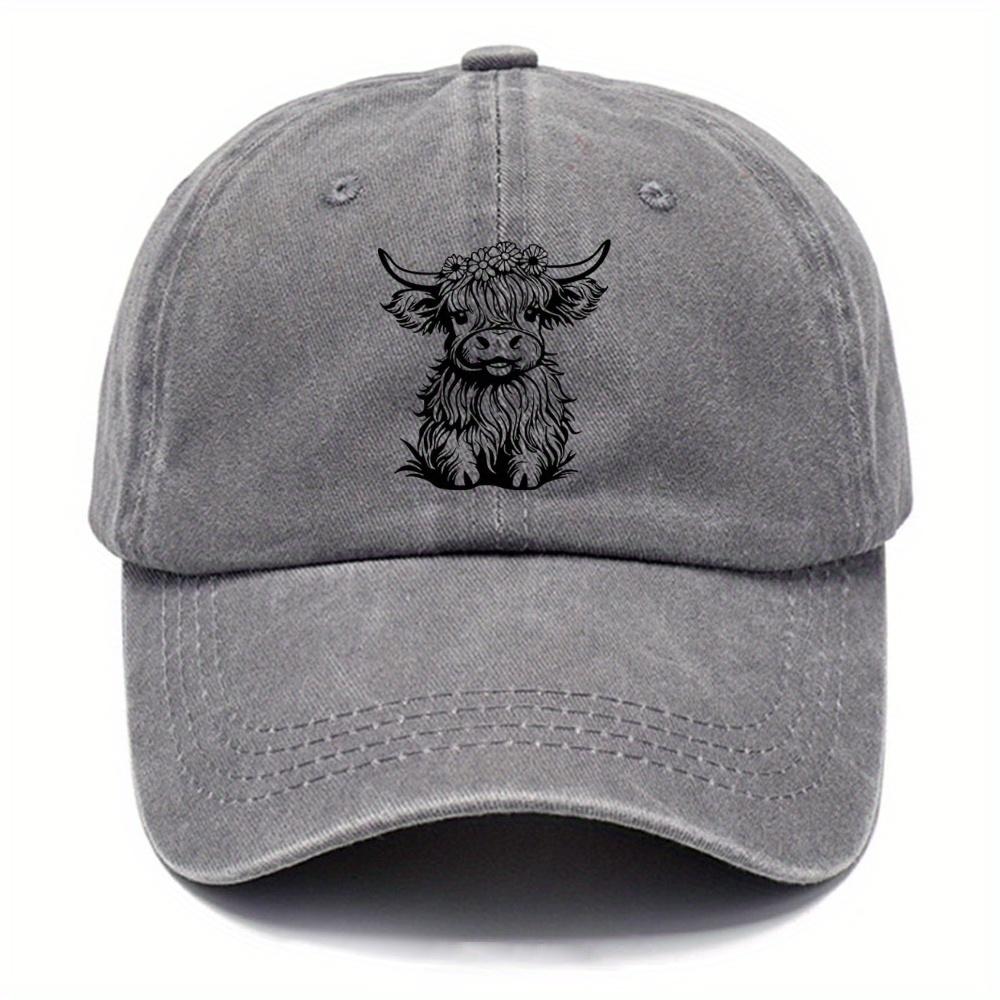 1Pack Of Cartoon Calf Print Washed Vintage Soft Top Sunshade Baseball Caps Unisex Versatile Baseball Caps