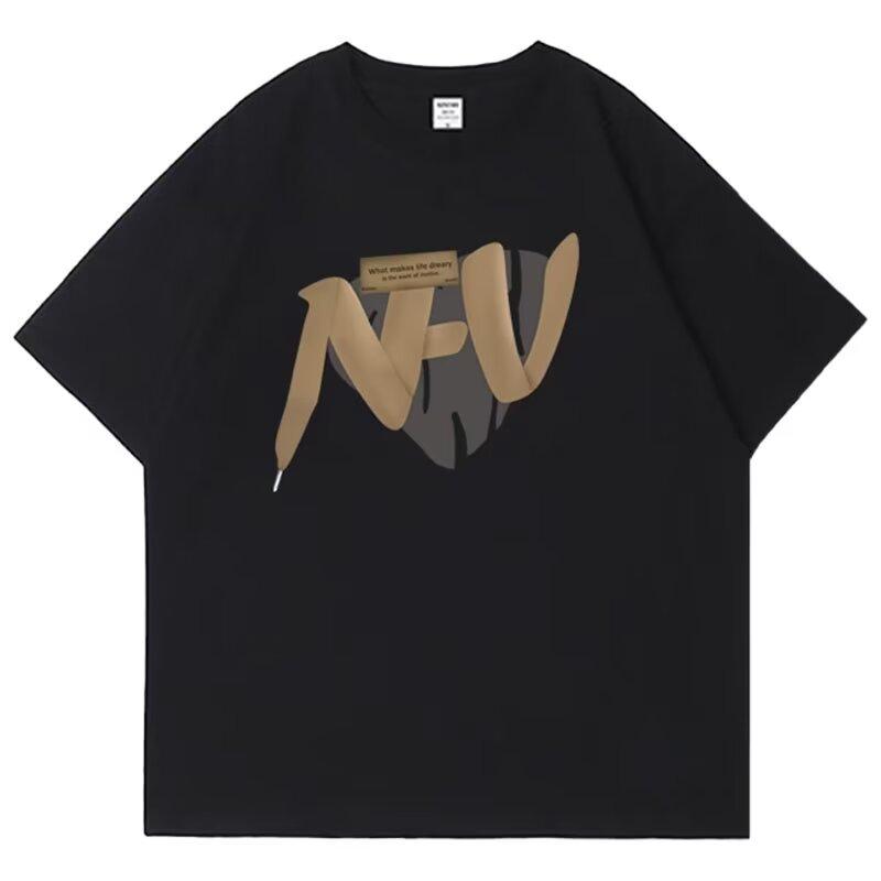 Men'S Trendy Letter Round Neck Printed Short Sleeved T-Shirt For Summer Ins Loose Casual Top