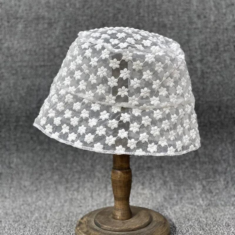 Fashion Summer Ladies Lace Breathable Sun Hat Bucket Canvas Hat Student Head Wearing Flat Cap Outdoor Creative Gift