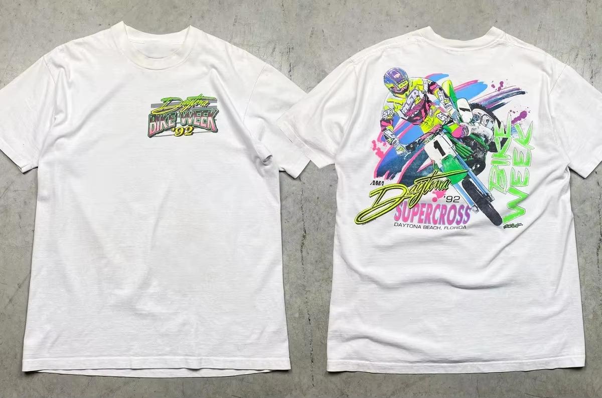 

Retro 1992 Daytona Super Cross Tshirt Features McLarocco Mens Tshirt Black Summer Casual and Comfortable Cotton Tshirt M