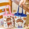 Kinder Leinwandtasche Süßes Cartoon Mädchen Junge Muster Tragetasche Rosa Blaue Kante Wiederverwendbare Tragetasche für Kinder Schulausflug Picknick Einkaufen