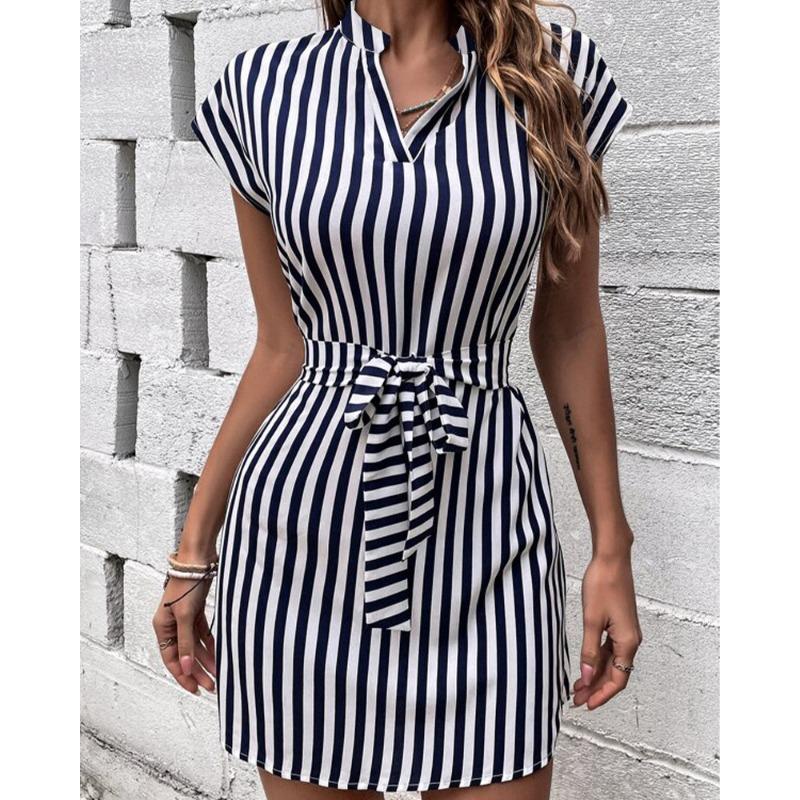 2025 Spring Summer Sleeveless Dress - Women's Striped Tie-Waist Maxi Dress