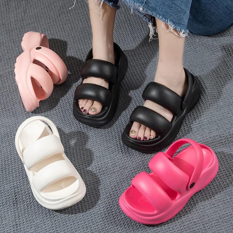 Fashion Women White Chunky Platform Sandals Women Summer 2025 Soft Non Slip Beach Shoes Woman Fashion Thick Bottom Eva Sandalias Mujer