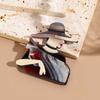 Acrylic Lady with Hat Brooch Cartoon Coat Badge Cute Women Portrait Pin  Clothing Accessories