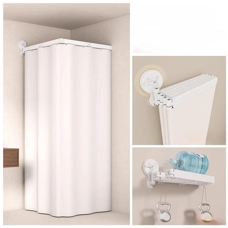 L Shape Folding Shower Curtain Suction Cup No Drilling Bathroom Dry And Wet Separation Waterproof Toilet Corner Shower Partition