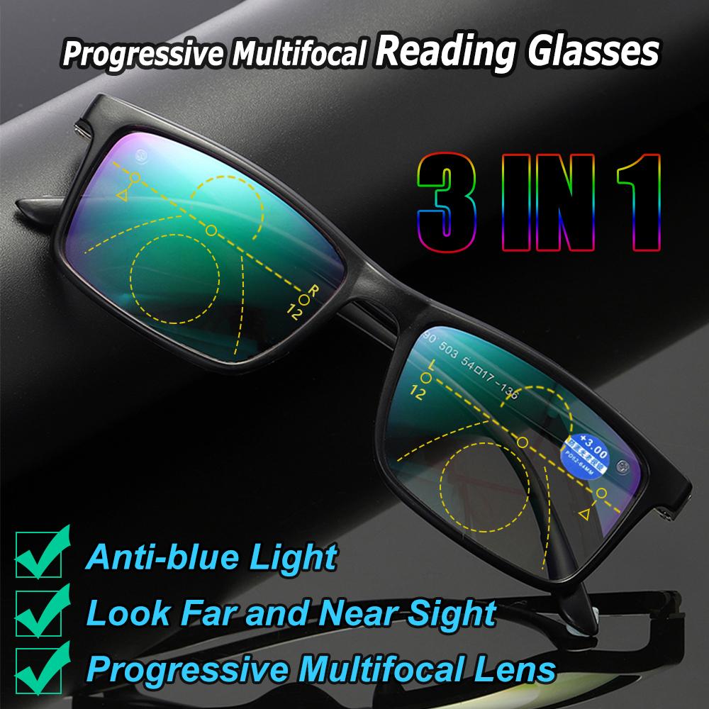 

Unisex Progressive Bifocals Reading Glasses Anti Blue Light Presbyopia Eyeglasses Near Far Sight Eyewear +1.0-4.0 Strength 1.00