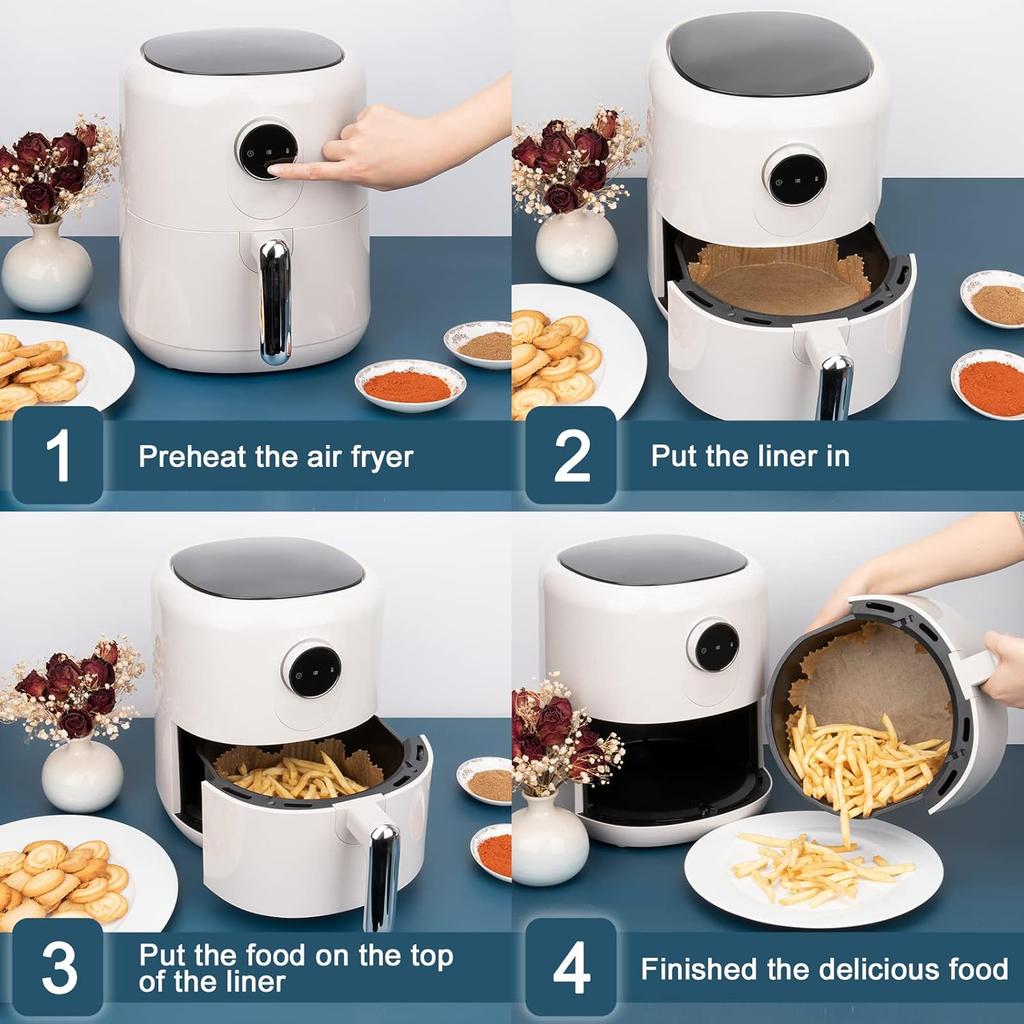 100 adet Air Fryer Tek Kullanımlık Astar - 7,9 inç Yapışmaz Pişirme Kağıdı Pişirme, Kızartma, Mikrodalga için - Yağa Dayanıklı, Gıda Sınıfı