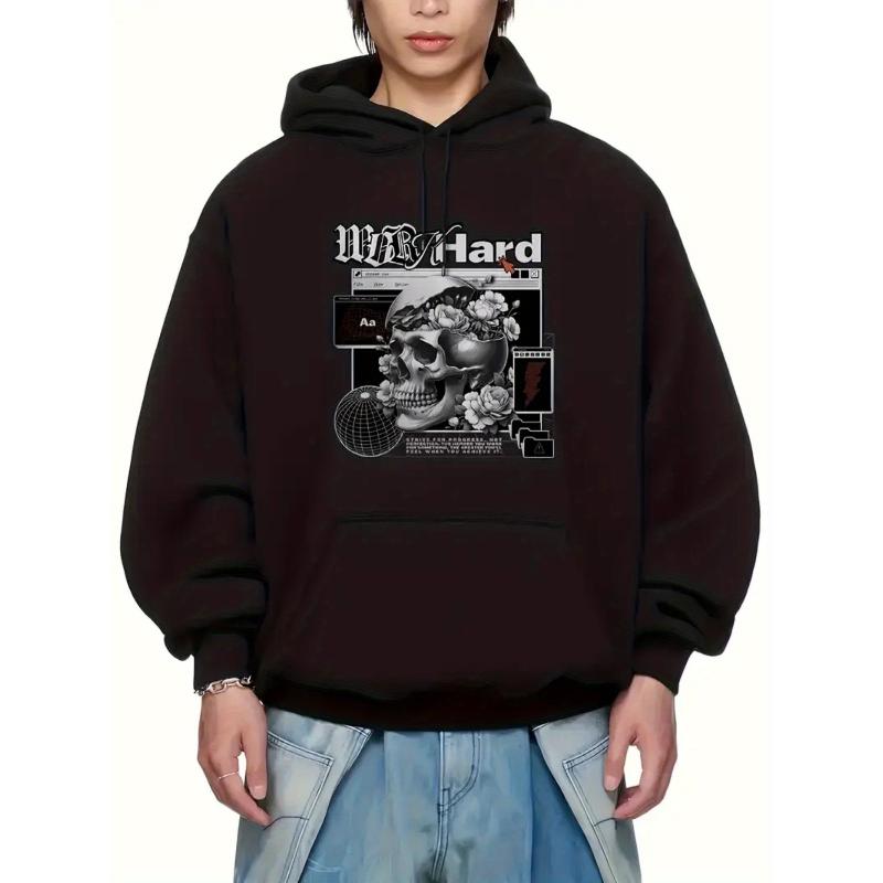 

Polyester Loose Fit Men s Hooded Sweatshirt, Warm Long Sleeve Pullover Hoodie for Daily XXL чорний