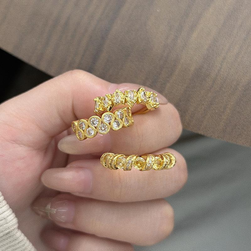 Light Luxury Full Diamond Row Diamond Zir*****Pen Ring Niche High Sense Commuting Stack Wearing Personalized Ring Woman