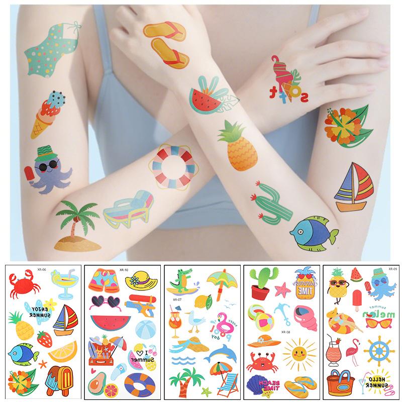 10pcs Hawaiian Summer Party Temporary Tattoo Sticker Waterproof Tropical Flamingo Luau Beach Birthday Party Decoration Kids Gift