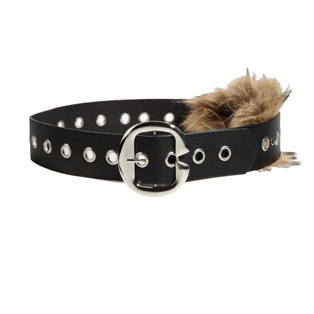 

Wide Leather Fur Belt Western Style Plush Belt Fashion Punk Style Belt Pants Accessories Style2 Black