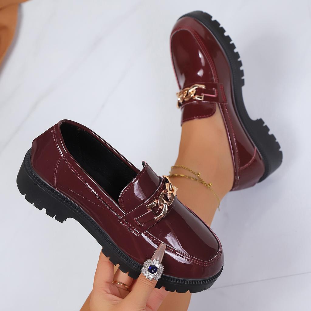 Damen Mokassins Trendige Britische Stil Flache Schuhe Damen Dicke Absätze Retro Leder Schuhe für Damen Runde Spitze Frühling Herbst Sneaker