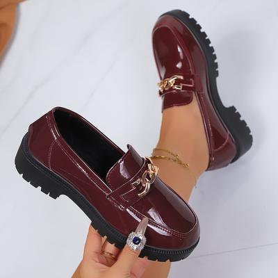 Damen Mokassins Trendige Britische Stil Flache Schuhe Damen Dicke Absätze Retro Leder Schuhe für Damen Runde Spitze Frühling Herbst Sneaker