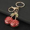Cherry Keychain Sparkling Rhinestones Lobster Clasp Keyring Cute Fruit Bag Charm Birthday Gift for Women Girls