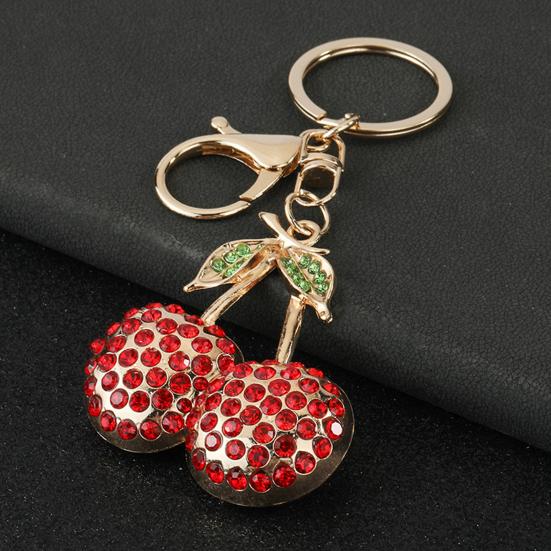 Cherry Keychain Sparkling Rhinestones Lobster Clasp Keyring Cute Fruit Bag Charm Birthday Gift for Women Girls